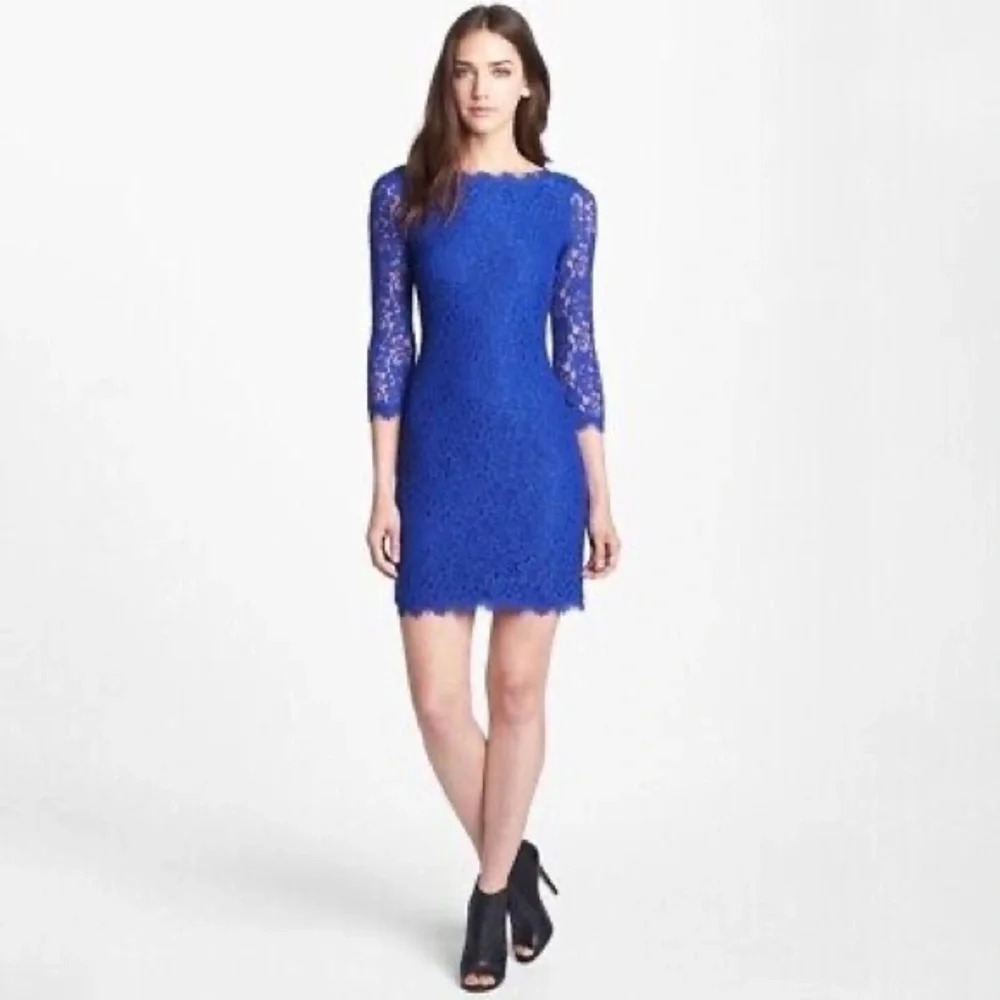Diane Von Furstenberg DVF Zarita Lace Sheath Dress Cobalt Blue Size 2